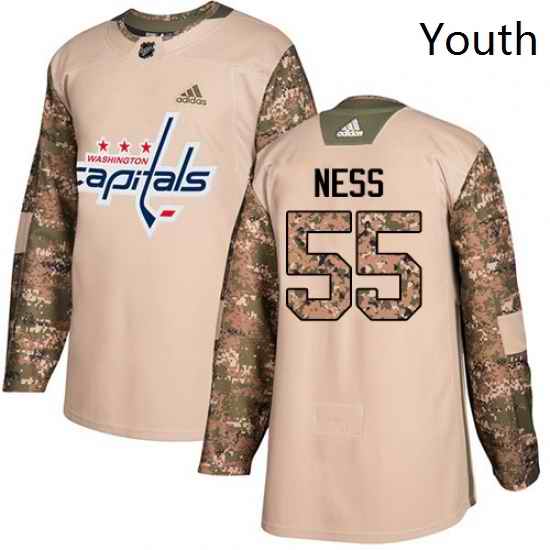 Youth Adidas Washington Capitals 55 Aaron Ness Authentic Camo Veterans Day Practice NHL Jersey